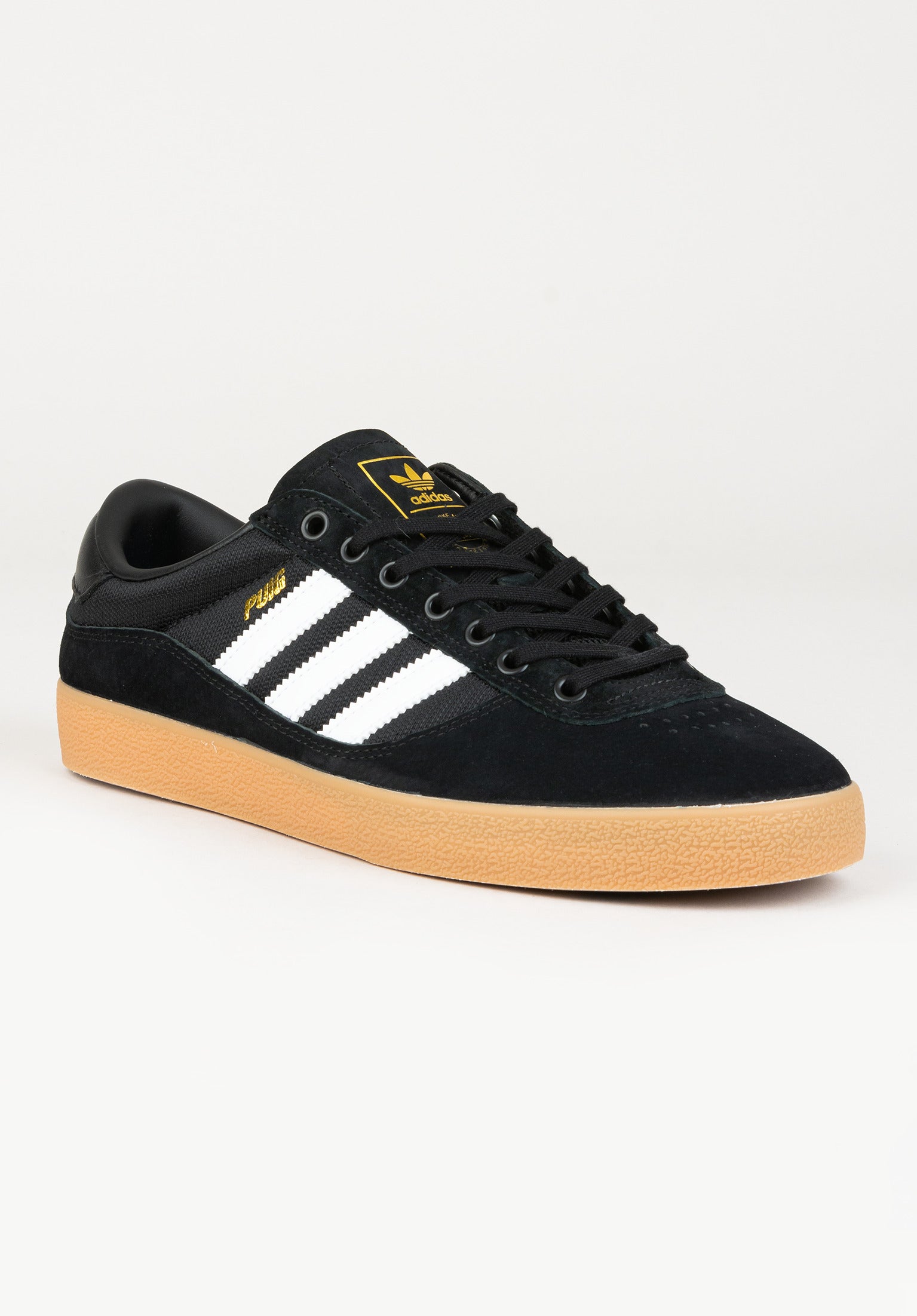 Adidas black shoe brown sole best sale