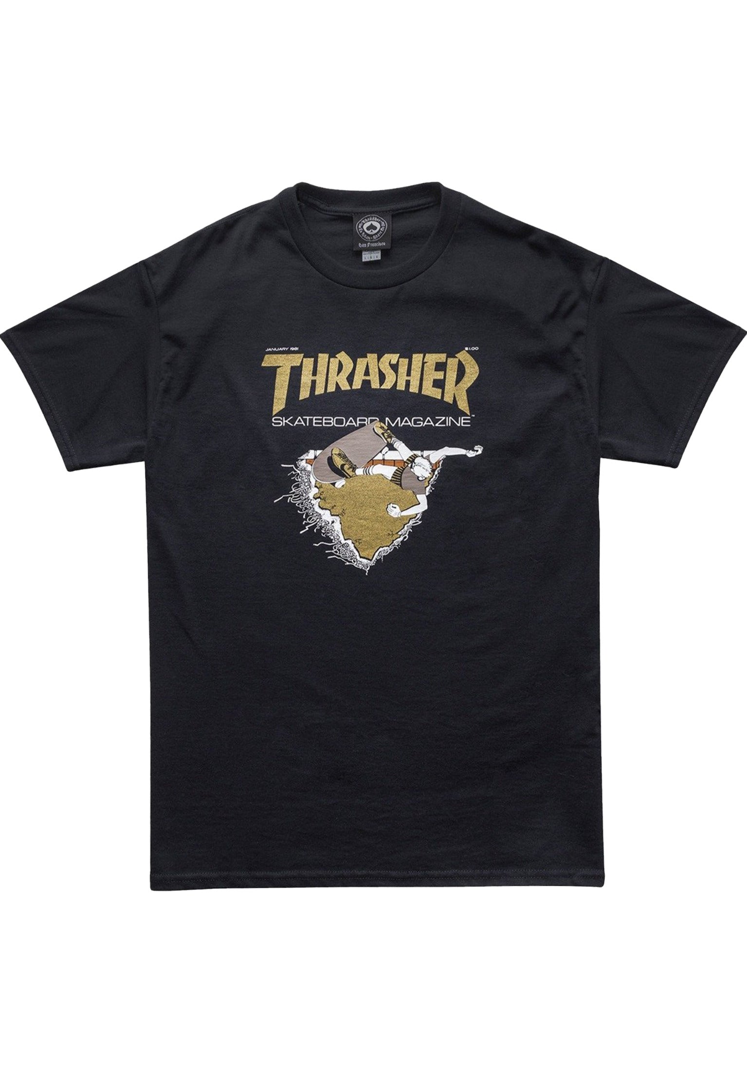 First Cover Thrasher T Shirt in black gold for Men TITUS