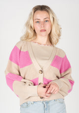 Mala Striped Cardigan bubblegum-eggshell Vorderansicht