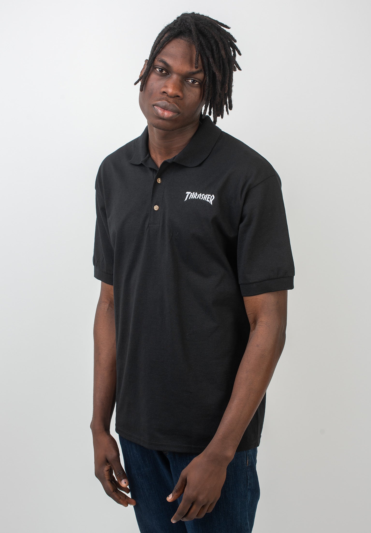 Logo Embroidered Thrasher Polo Shirt in black for Men TITUS