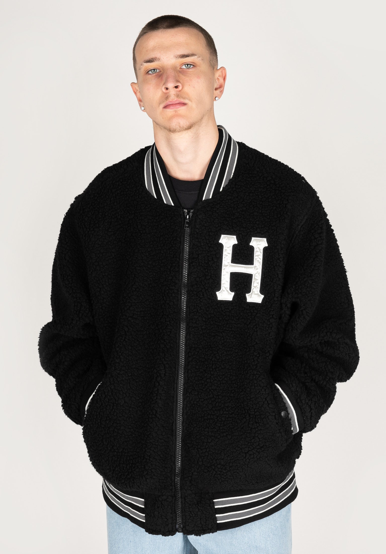 Sherpa Varsity Jacket HUF Winter Jackets in black for Men – TITUS