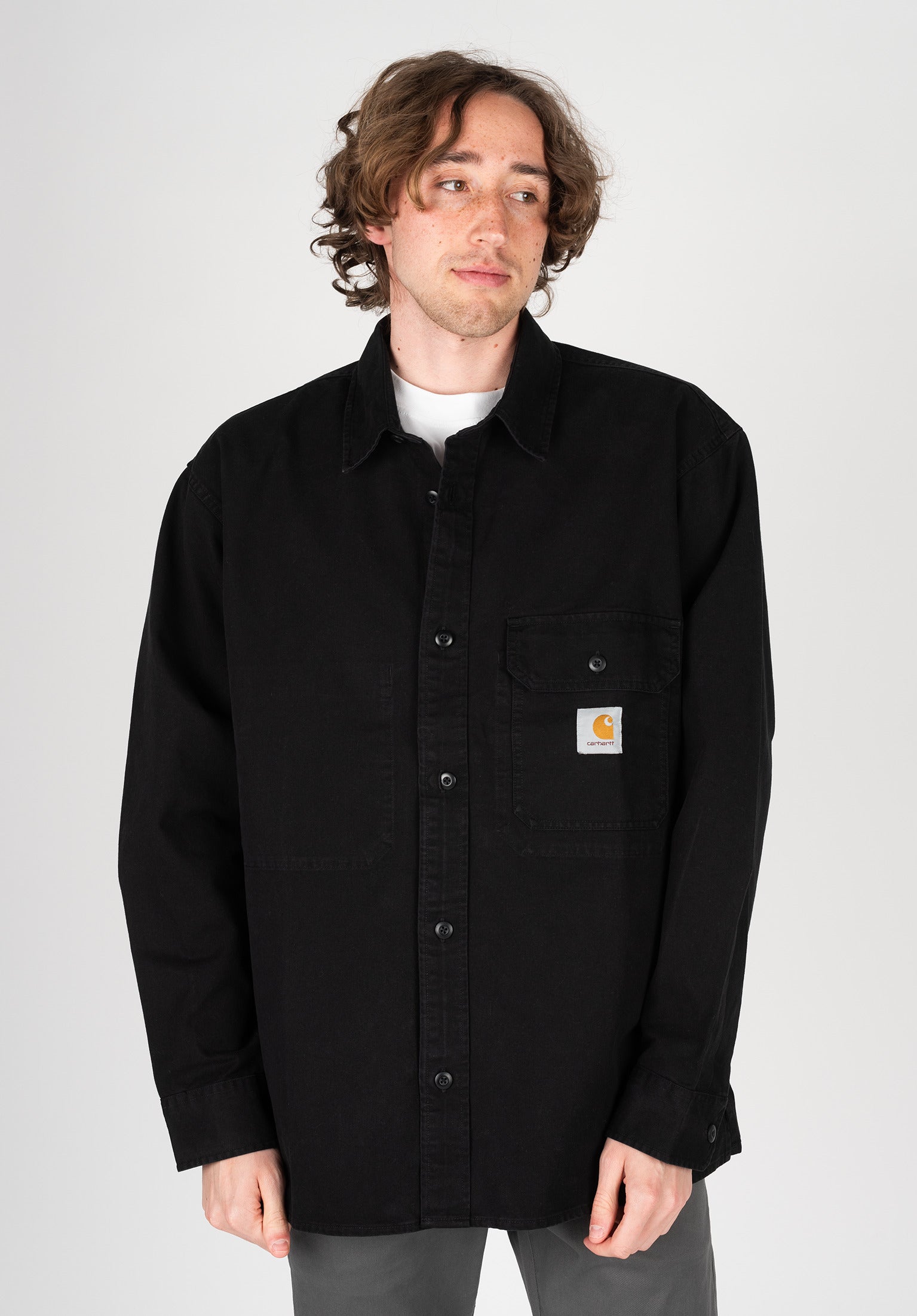 Reno Shirt Jac Carhartt WIP Light Jacket in black-garmentdyed for